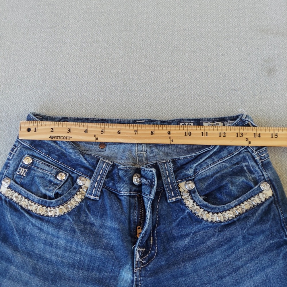 Miss Me Jeans Women 28 Blue JW6066B Bootcut Embellished Rhinestone Low Rise - Picture 4 of 6